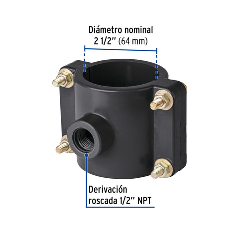 Abrazadera para toma domiciliaria PP 2-1/2' x 1/2', FOSET | ATD-2 1/2 | 40713