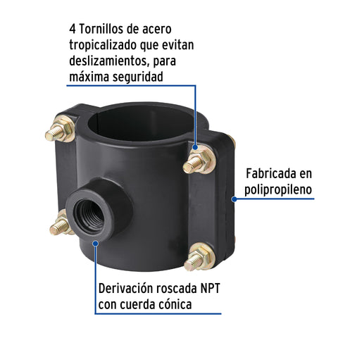 Abrazadera para toma domiciliaria PP 2-1/2' x 1/2', FOSET | ATD-2 1/2 | 40713