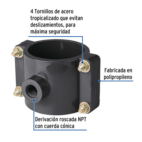 Abrazadera para toma domiciliaria PP 3' x 1/2', FOSET | ATD-3 | 40714