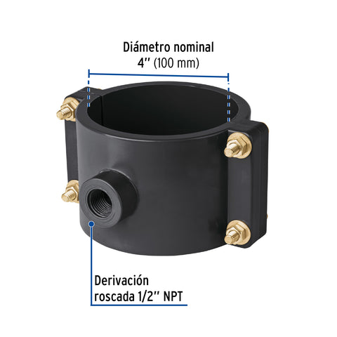 Abrazadera para toma domiciliaria PP 4' x 1/2', FOSET | ATD-4 | 40715