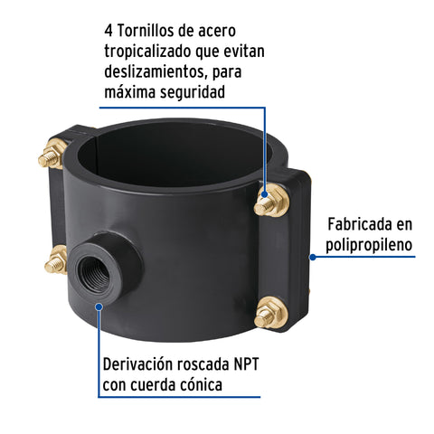 Abrazadera para toma domiciliaria PP 4' x 1/2', FOSET | ATD-4 | 40715