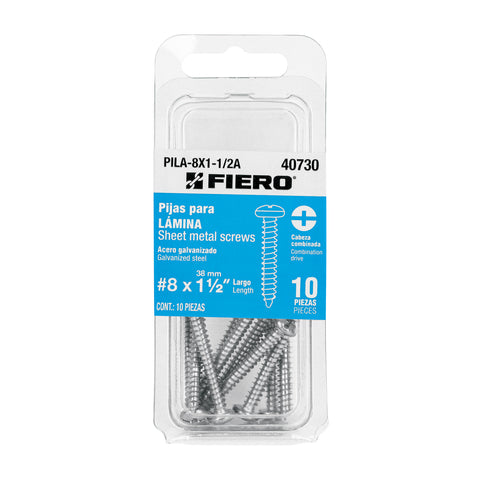 Blíster con 10 pijas para lámina, #8 x 1-1/2', FIERO | PILA-8X1-1/2A | 40730