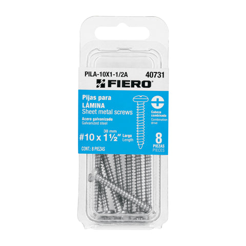 Blíster con 8 pijas para lámina, #10 x 1-1/2', FIERO | PILA-10X1-1/2A | 40731