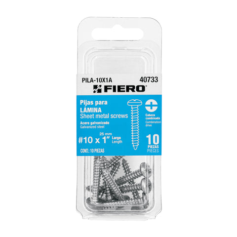 Blíster con 10 pijas para lámina, #10 x 1', FIERO | PILA-10X1A | 40733