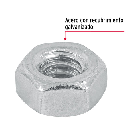 Blíster con 25 tuercas 1/4' hex de acero galvanizado, FIERO | TUE-1/4A | 40755