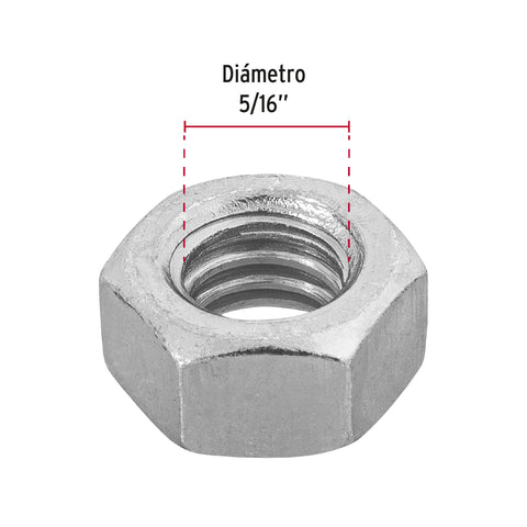 Blíster con 20 tuercas 5/16' hex de acero galvanizado, FIERO | TUE-5/16A | 40756