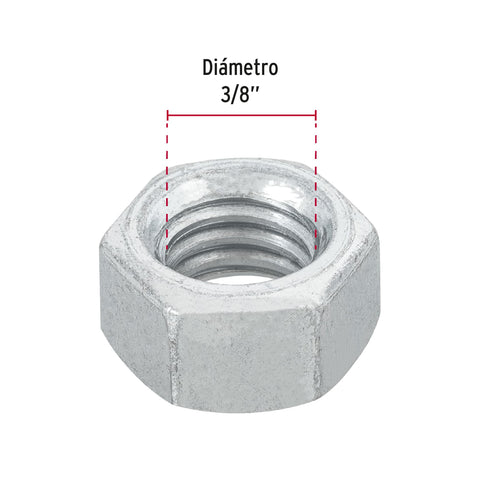 Blíster con 12 tuercas 3/8' hex de acero galvanizado, FIERO | TUE-3/8A | 40757