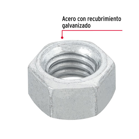 Blíster con 12 tuercas 3/8' hex de acero galvanizado, FIERO | TUE-3/8A | 40757