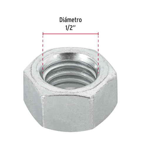 Blíster con 6 tuercas 1/2' hex de acero galvanizado, FIERO | TUE-1/2A | 40758
