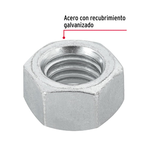 Blíster con 6 tuercas 1/2' hex de acero galvanizado, FIERO | TUE-1/2A | 40758