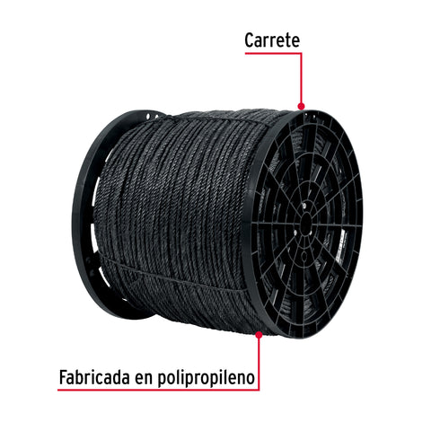 Kilo de cuerda negra de polipropileno 6 mm, carrete 20kg | CUE-06NK | 40763
