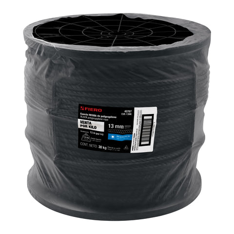 Kilo de cuerda negra de polipropileno 13 mm, carrete 30kg | CUE-13NK | 40767