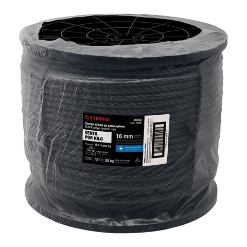 Kilo de cuerda negra de polipropileno 16 mm, carrete 30kg | CUE-16NK | 40768