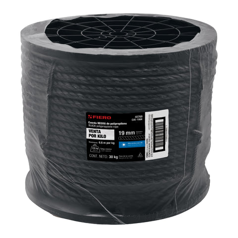 Kilo de cuerda negra de polipropileno 19 mm, carrete 30kg | CUE-19NK | 40769