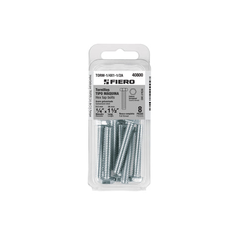 Blíster con 8 tornillos 1/4' x 1-1/2' tipo máquina, FIERO | TORM-1/4X1-1/2A | 40800