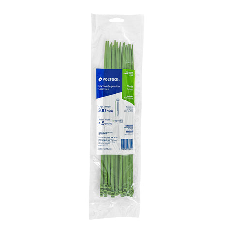 Bolsa con 50 cinchos plásticos 50 lb, 300 x 4.5 mm, verdes | CIN-5030V | 41020