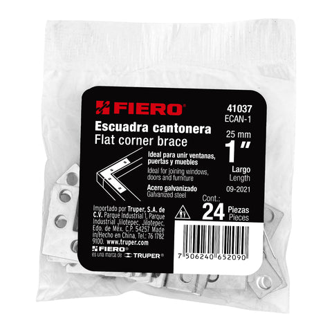 Bolsa c/24 escuadras planas cantoneras 1' x 1', FIERO | ECAN-1 | 41037