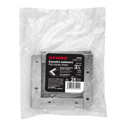 Bolsa c/24 escuadras planas cantoneras 3-1/2'x3-1/2', FIERO | ECAN-3-1/2 | 41042