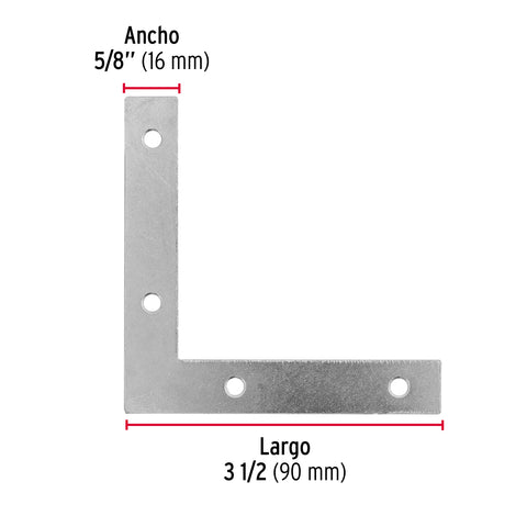 Bolsa c/24 escuadras planas cantoneras 3-1/2'x3-1/2', FIERO | ECAN-3-1/2 | 41042