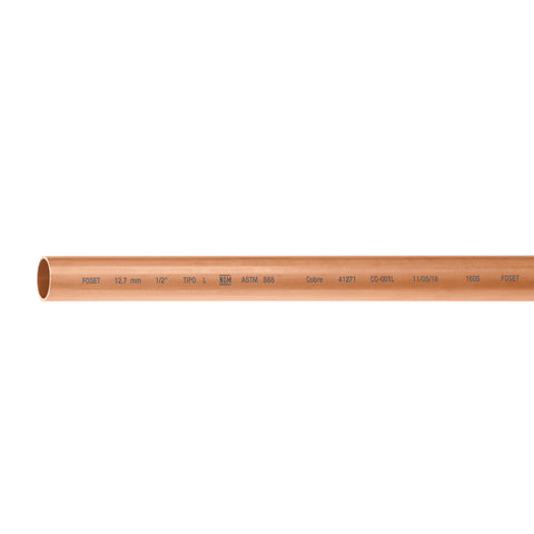 Tubo rígido de cobre 1/2' tipo 'L', 3m, 1.2kg, FOSET | CC-001L | 41271