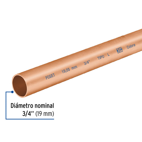 Tubo rígido de cobre 3/4' tipo 'L', 3m, 1.9kg, FOSET | CC-002L | 41272