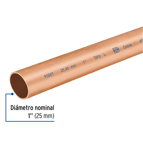 Tubo rígido de cobre 1' tipo 'L', 3m, 2.9kg, FOSET | CC-003L | 41273