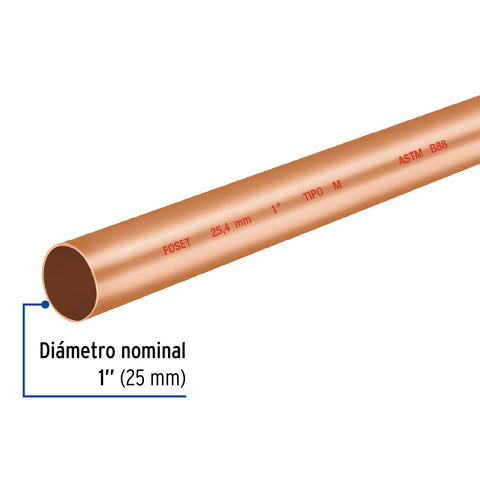Tubo rígido de cobre 1' tipo 'M', 3m, 2.0kg, FOSET | CC-003M | 41276
