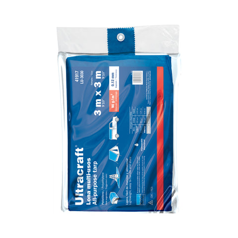 Lona de polietileno 3 x 3 m, azul, 90 g/m2, ULTRA | LU-3030 | 41917