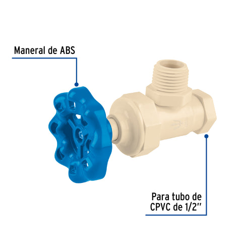 Llave angular de CPVC de 1/2' maneral volante, FOSET | CPVC-ANG02 | 42019