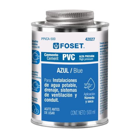 Cemento p/PVC, azul, alta presión, lata 500ml, FOSET | PPVCA-500 | 42027