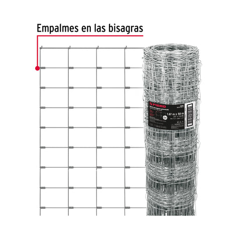 Rollo malla borreguera, 1.67m x 50m acero galvanizado, 31kg | MAGA-50X16 | 42862
