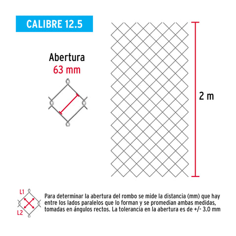 Rollo malla ciclónica cal.12.5, 2x20m, abertura 63mm 45kg | MACI-2634 | 42956
