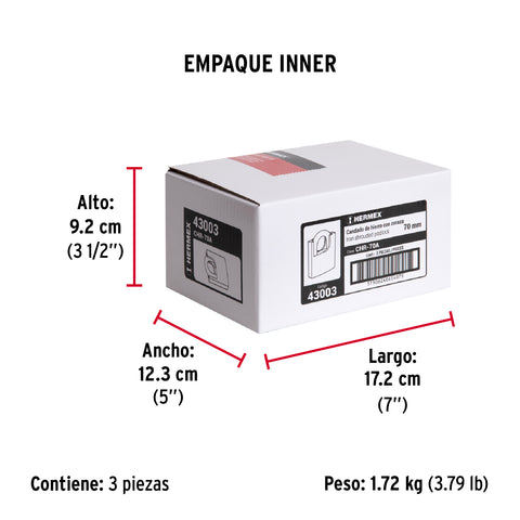 Candado de hierro 70 mm con coraza, llave anti-ganzúa | CHR-70A | 43003
