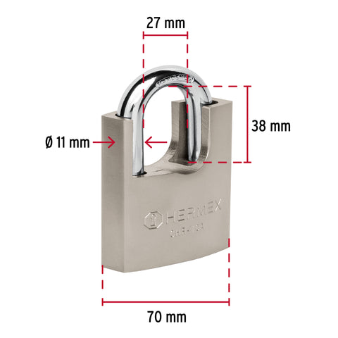 Candado de hierro 70 mm con coraza, llave anti-ganzúa | CHR-70A | 43003