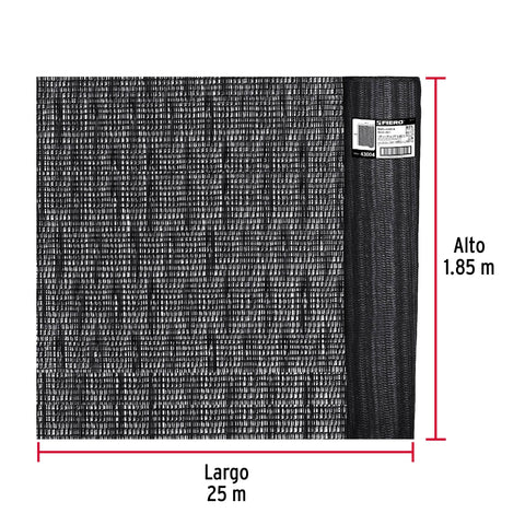 Rollo de malla sombra monofilamento 80%, 25m x 1.85m, negro | TOSO-8025 | 43004