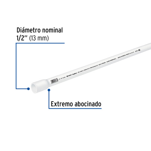 Tubo de 1/2' PVC hidráulico cédula 40, 3m, 0.7kg, FOSET | PVC-001 | 43038