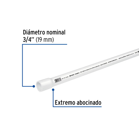 Tubo de 3/4' PVC hidráulico cédula 40, 3m, 1kg, FOSET | PVC-002 | 43039