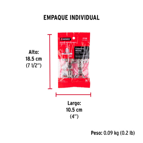 Bolsa c/2 bisagras bidimensionales de 95° cobertura media | BIDI-95M | 43160