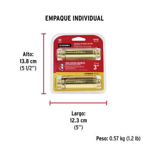 Bisagra de doble acción 3' acero latonado, HERMEX | BID-301 | 43182