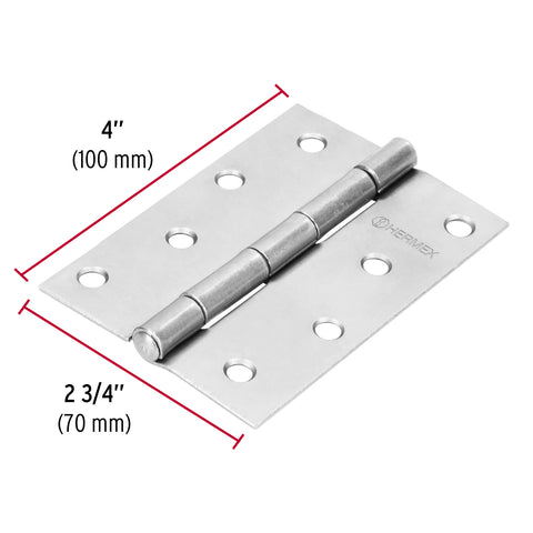 Bisagra rectangular 4' acero pulido, HERMEX | BR-400 | 43191
