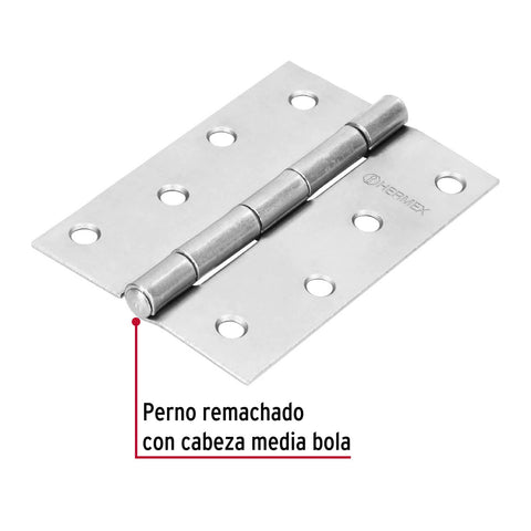 Bisagra rectangular 4' acero pulido, HERMEX | BR-400 | 43191