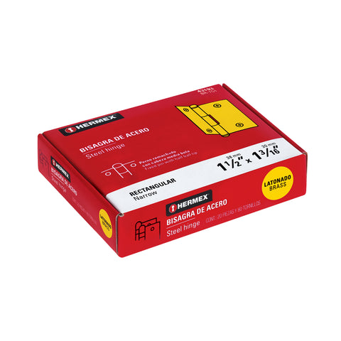 Bisagra rectangular 1-1/2' acero latonado, HERMEX | BR-151 | 43193