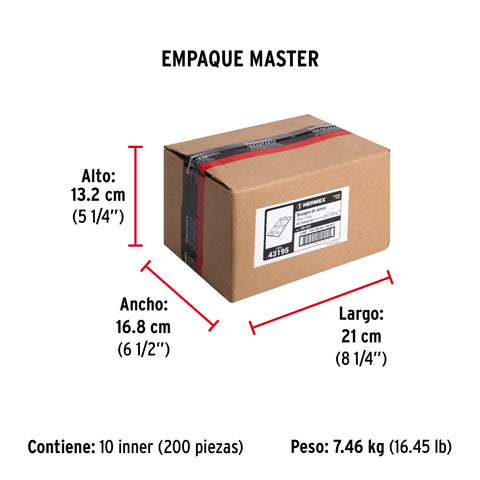 Bisagra rectangular 2-1/2' acero latonado, HERMEX | BR-251 | 43195