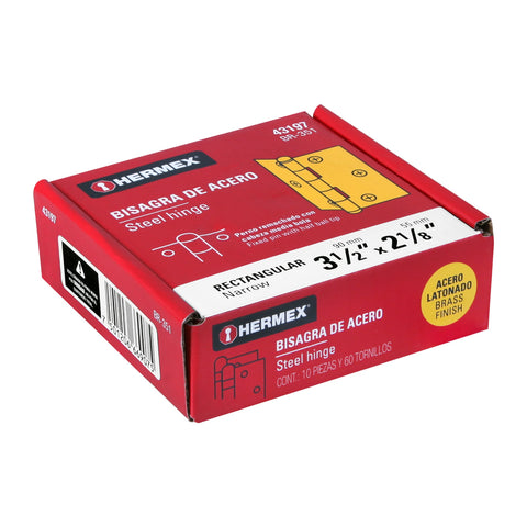 Bisagra rectangular 3-1/2' acero latonado, HERMEX | BR-351 | 43197