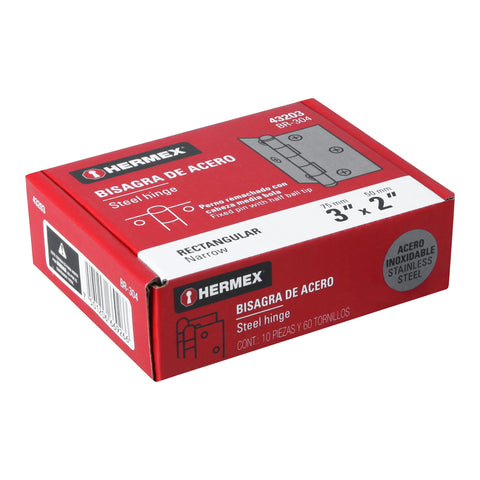 Bisagra rectangular 3' acero inoxidable, HERMEX | BR-304 | 43203