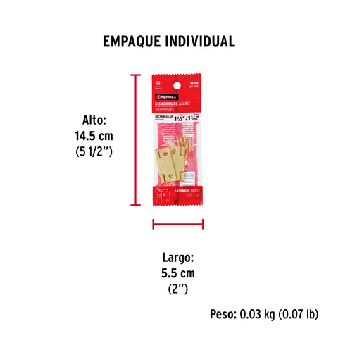 Bolsa con 2 bisagras rectangulares 1-1/2', acero latonado | BR-151B | 43206