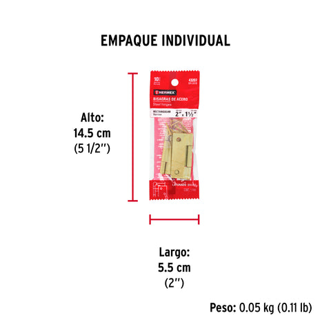 Bolsa con 2 bisagras rectangulares 2', acero latonado | BR-201B | 43207