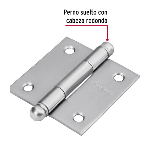 Bisagra cuadrada 2' acero inox, cabeza redonda, HERMEX | BC-204R | 43220