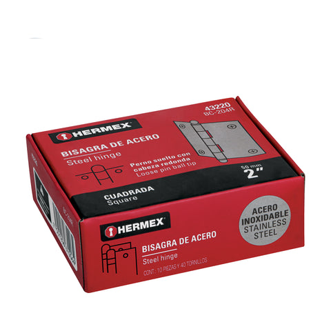 Bisagra cuadrada 2' acero inox, cabeza redonda, HERMEX | BC-204R | 43220