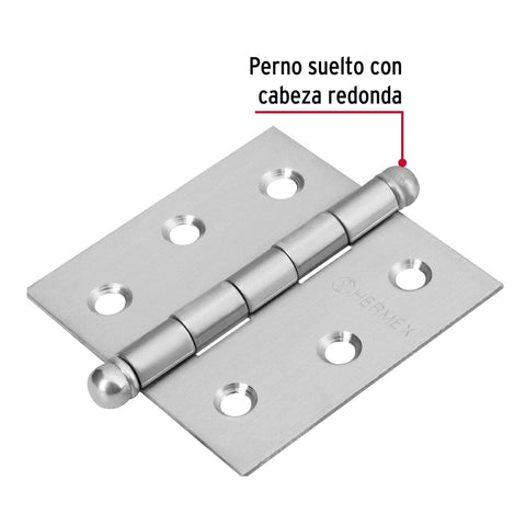 Bisagra cuadrada 2-1/2' acero inox, cabeza redonda, HERMEX | BC-254R | 43221